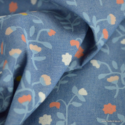Tissu jean denim motif fleuri collection "Bluebelles" - Katia Fabrics