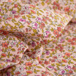Tissu coton motifs fleurs Léonie Rose et ocre - OEKO TEX