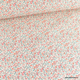 Tissu coton motifs fleurs Léonie Corail - OEKO TEX