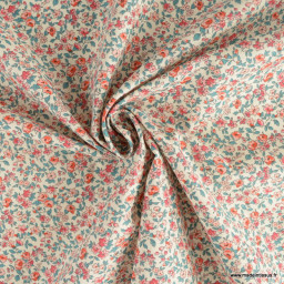 Tissu coton motifs fleurs Léonie Corail - OEKO TEX
