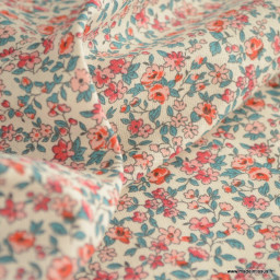 Tissu coton motifs fleurs Léonie Corail - OEKO TEX