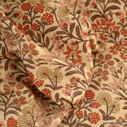 Tissu demi natté coton type bachette motif fleurs fond sable - oeko tex