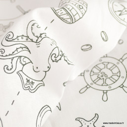 Tissu à colorier Hook motifs pirates, chasse aux trésors - Oeko tex