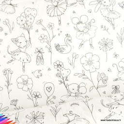 Tissu à colorier Danse motifs animaux et fleurs - Oeko tex