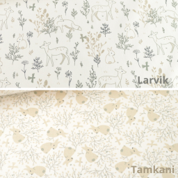 Tissu coton Larvik motifs animaux et arbres fond blanc - Oeko tex
