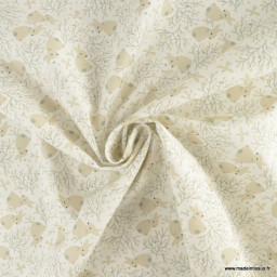 Tissu coton Tamkanin motifs animaux et arbres fond blanc - Oeko tex