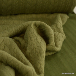 1 coupon de 90cm - Tissu jersey torsadé vert olive