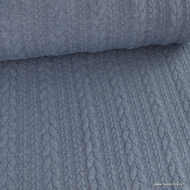 Tissu jersey torsadé bleu denim