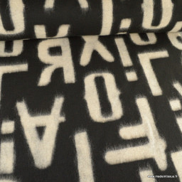 Tissu lainage extra lourd motif alphabet ecru fond noir