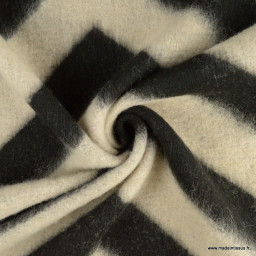 Tissu lainage extra lourd motif zig zag ecru fond noir
