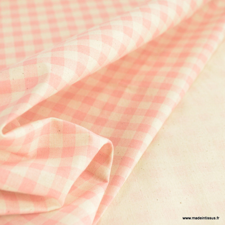 Tissu vichy en coton lavé - Rose