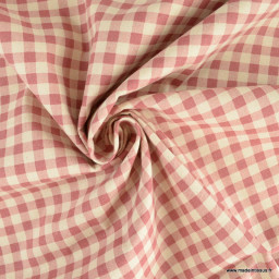 Tissu vichy en coton lavé - Vieux rose