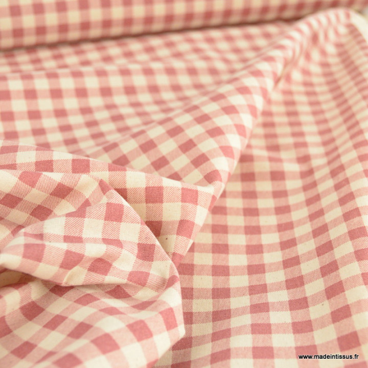 Tissu vichy en coton lavé - Vieux rose
