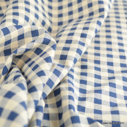 Tissu vichy en coton lavé - Bleu marine