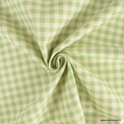 Tissu vichy en coton lavé - vert clair
