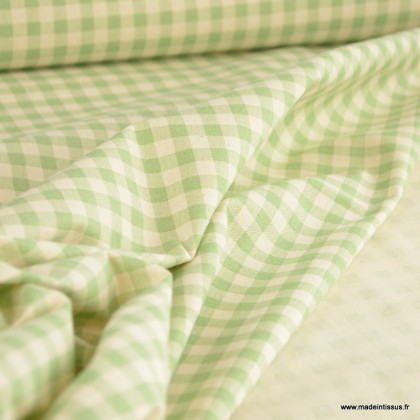 Tissu vichy en coton lavé - vert clair