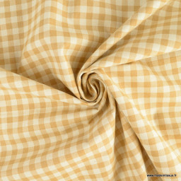 Tissu vichy en coton lavé - Moutarde