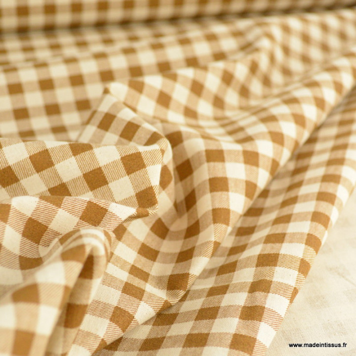 Tissu vichy en coton lavé - Camel