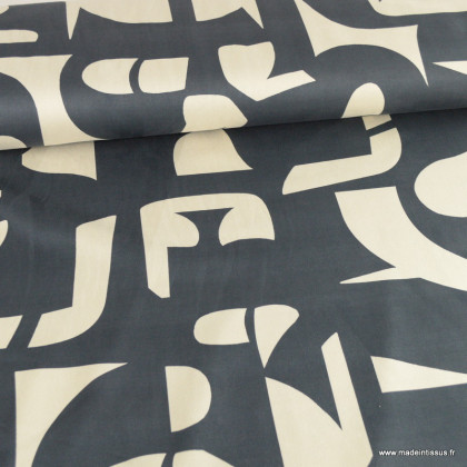 Tissu Suédine stretch Scuba motif graphique vintage noir et écru