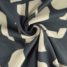 Tissu Suédine stretch Scuba motif graphique vintage noir et écru
