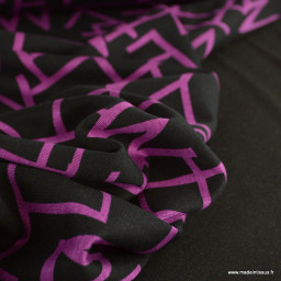 Tissu Jersey milano lourd motif alphabet fuchsia fond noir