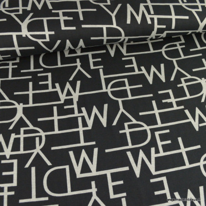Tissu Jersey milano lourd motif alphabet gris fond noir