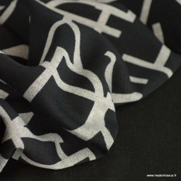 Tissu Jersey milano lourd motif alphabet gris fond noir