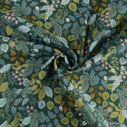 Tissu Rifle Paper en coton imprimé fleurs fond vert - collection Vintage Garden
