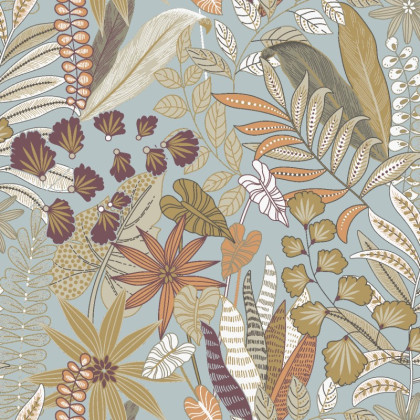 Tissu coton Lilas motif fleurs exotiques fond Jade - Oeko tex