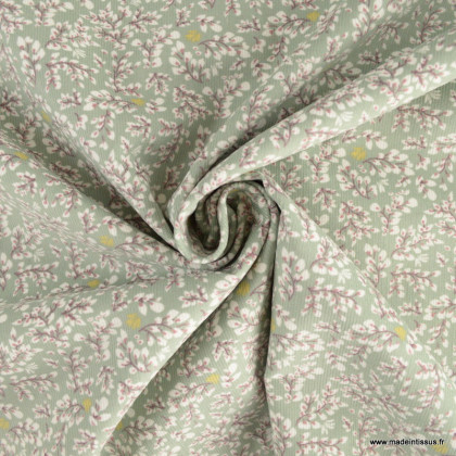 Tissu velours milleraies Mayeze motif fleurs Amande et Floride - oeko tex