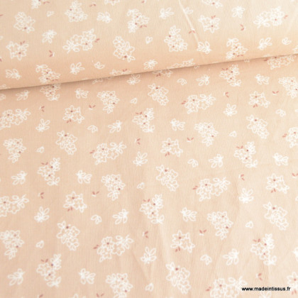 Tissu velours milleraies Calies motif fleurs Skin et terracotta - oeko tex