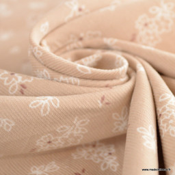 Tissu velours milleraies Calies motif fleurs Skin et terracotta - oeko tex