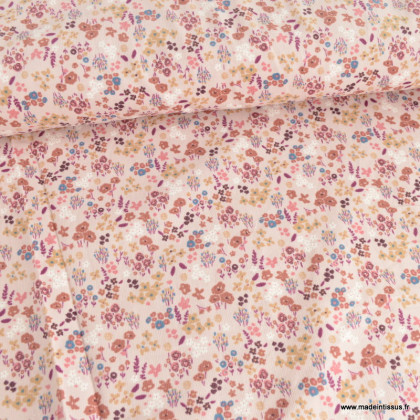 Tissu velours milleraies Shuni motif fleurs Rose fané - oeko tex