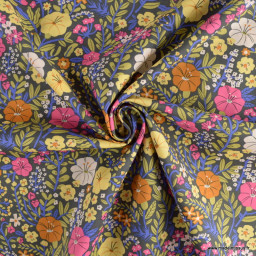 Popeline Blossom motif fleurs fond noir -  OEKO TEX
