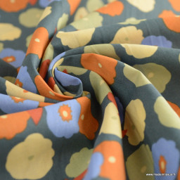 Popeline Pinchi motif fleurs fond thym - OEKO TEX