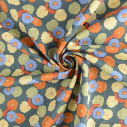 Popeline Pinchi motif fleurs fond thym - OEKO TEX