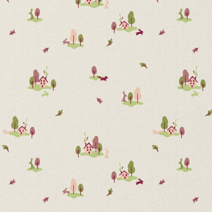 Tissu cretonne coton Houze motif petites maisons fond écru - oeko tex