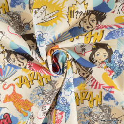 Tissu coton Kyoto motifs manga japonais - OEKO TEX