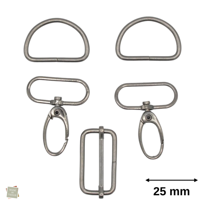 Set d'accessoires pour sac - 25mm - Argent anthracite
