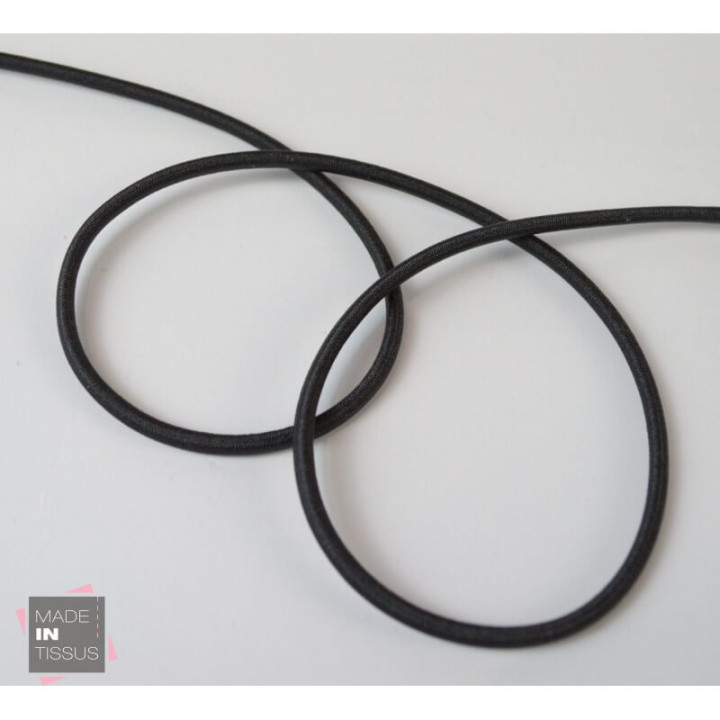 Cordon élastique rond Rayonne 3mm Noir