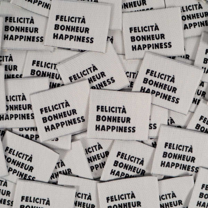 Lot de 5 étiquettes tissées - Félicita, bonheur, happiness - Ikatee