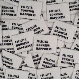 Lot de 5 étiquettes tissées - Félicita, bonheur, happiness - Ikatee
