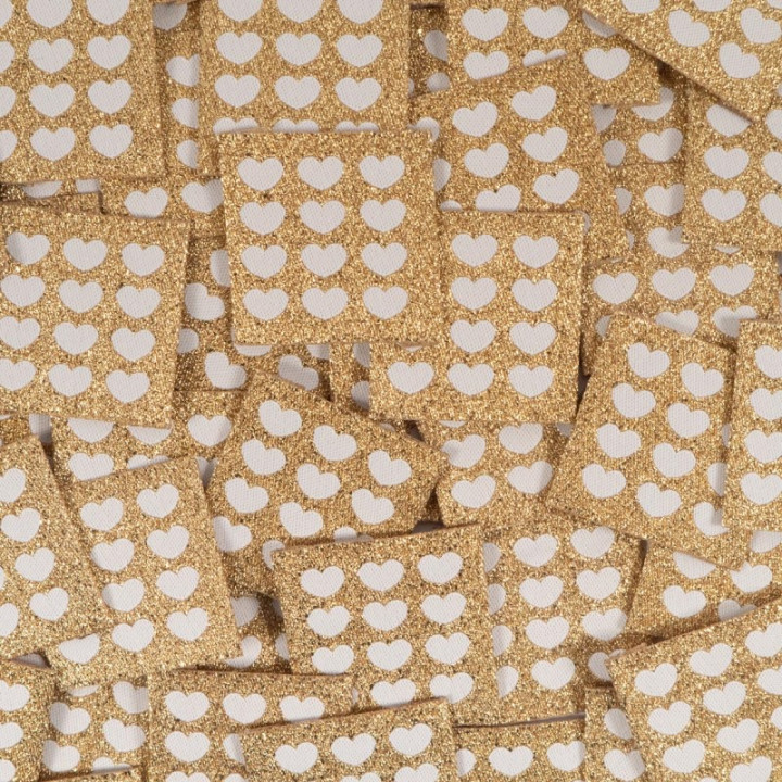 Etiquette tissée motifs petits coeurs écru fond Or - Ikatee