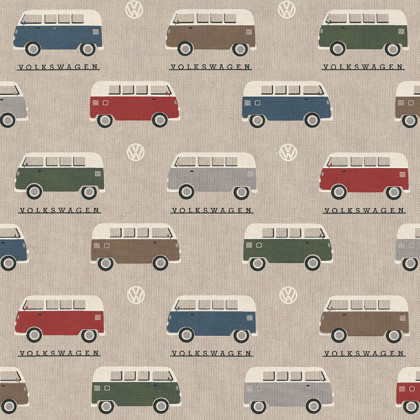 Tissu toile aspect lin motifs Vans et combis Volkswagen - Oeko tex