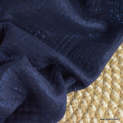 Double gaze de coton irisé Lurex fond Bleu Marine -  oeko tex