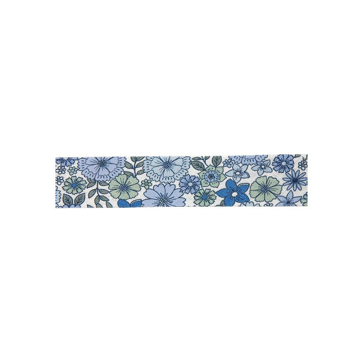 Biais replié Brigitte motifs fleurs bleues