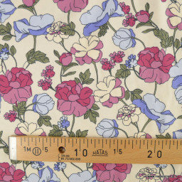 Tissu jersey motif fleurs lilas et rose fond écru - Poppy Fabrics