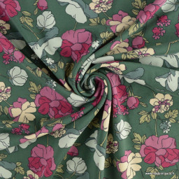 Tissu jersey motif fleurs fond vert - Poppy Fabrics