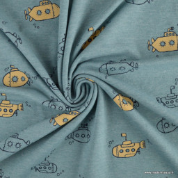 Tissu jersey motif sous-marin fond bleu chiné - Poppy Fabrics