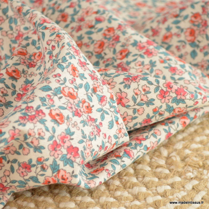 Tissu coton Léonie Enduit coloris Corail - Oeko tex